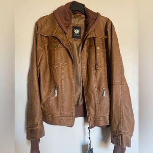 Brown Faux Leather Hooded Jacket